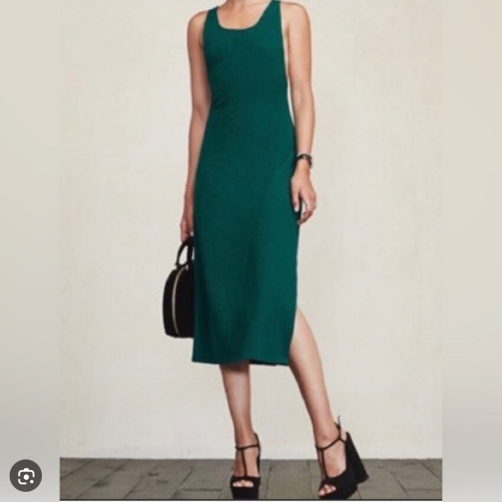 NWOT Reformation Ribbed Midi Dress Green - Picture 3 of 9